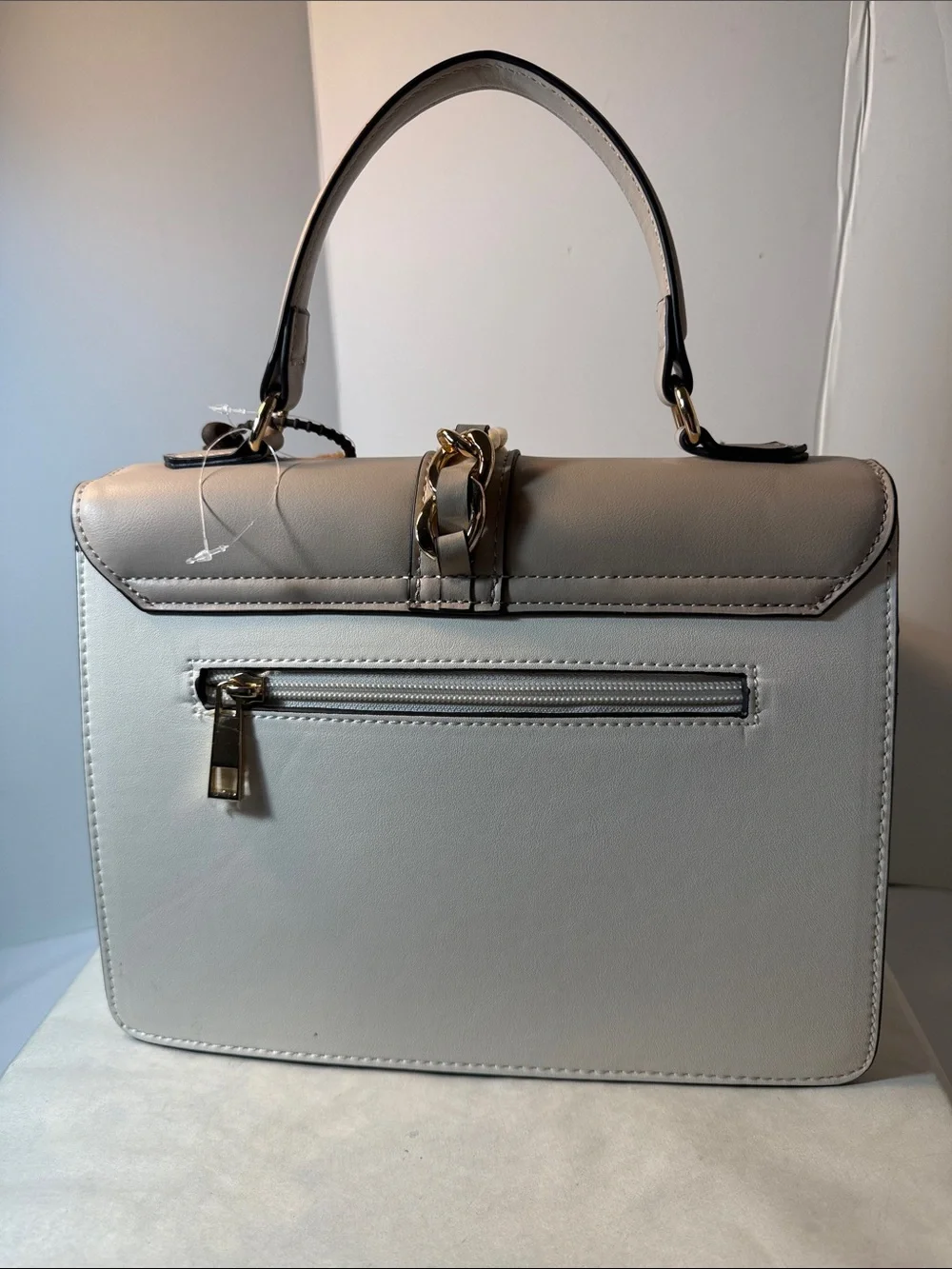 Aldo Cream and Brown Top-Handle Satchel with Teddy Charm